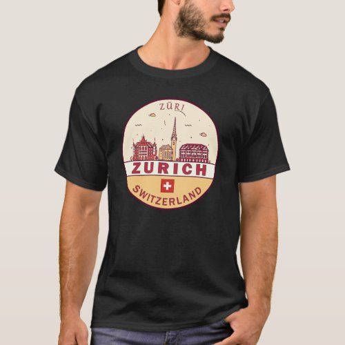 Zurich Switzerland City Skyline Emblem T_Shirt