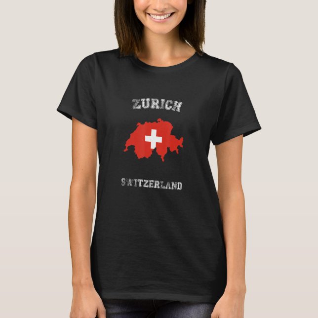 Zurich Switzerland Classic Switzerland Flag Map De T-Shirt (Front)