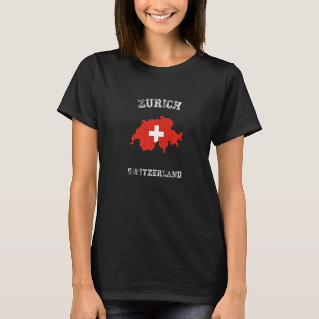 Zurich Switzerland Classic Switzerland Flag Map T-Shirt (Front)