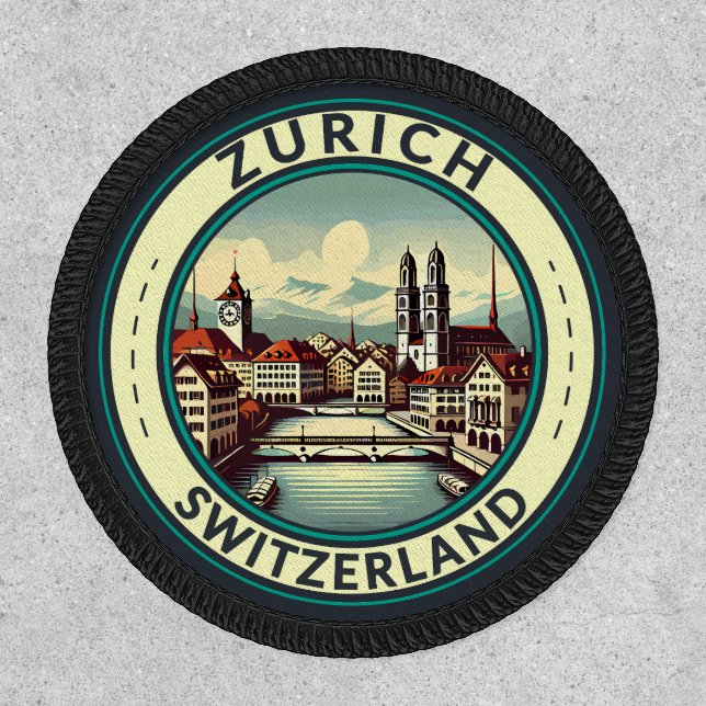 Zurich Switzerland Illustration Travel Art Badge (Front)