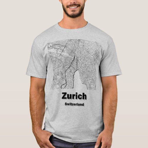 Zurich Switzerland minimalistic streets map T_Shirt