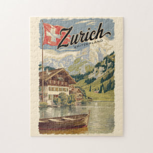 Zurich Switzerland Painterly Travel Art Vintage Jigsaw Puzzle