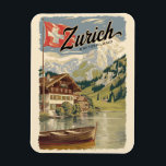 Zurich Switzerland Painterly Travel Art Vintage Magnet<br><div class="desc">Zurich retro vector travel design. The picturesque lanes of the central Altstadt (Old Town),  on either side of the Limmat River,  reflect its pre-medieval history.</div>