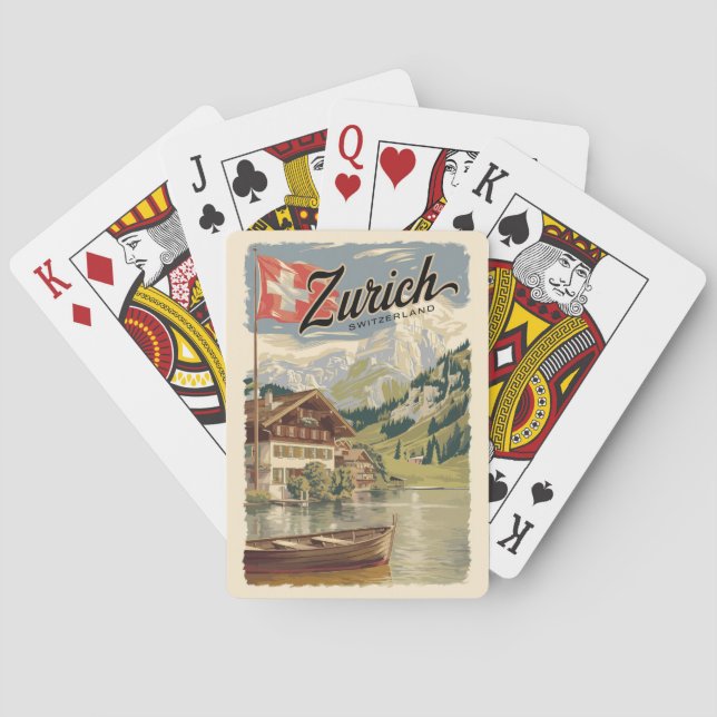 Zurich Switzerland Painterly Travel Art Vintage Poker Cards (Back)