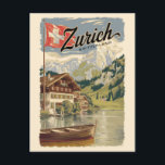 Zurich Switzerland Painterly Travel Art Vintage Postcard<br><div class="desc">Zurich retro vector travel design. The picturesque lanes of the central Altstadt (Old Town),  on either side of the Limmat River,  reflect its pre-medieval history.</div>