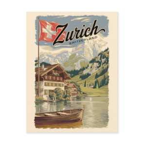 Zurich Switzerland Painterly Travel Art Vintage Postcard