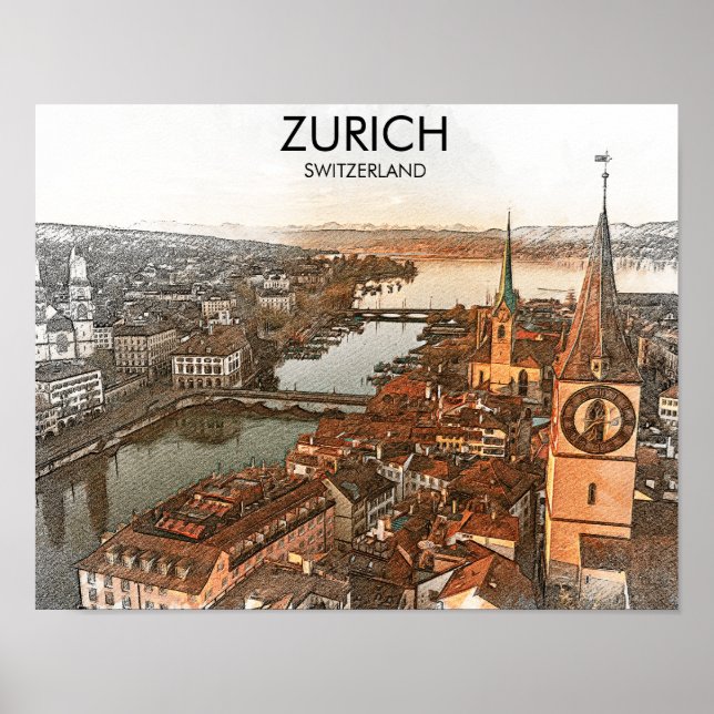 Zurich Switzerland Panorama View Poster (Front)