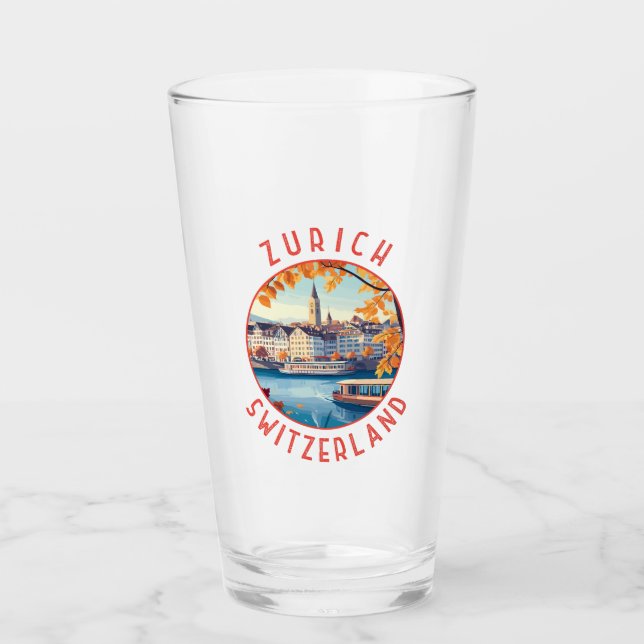 Zurich Switzerland Retro Distressed Circle Glass (Front)