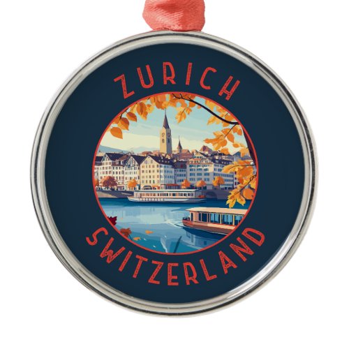 Zurich Switzerland Retro Distressed Circle Metal Ornament