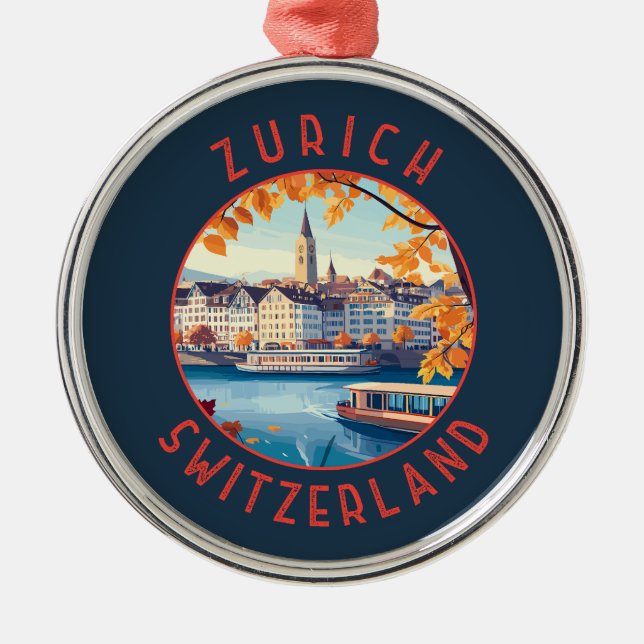 Zurich Switzerland Retro Distressed Circle Metal Ornament (Front)