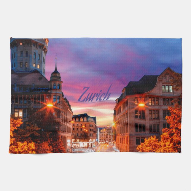 Zurich Switzerland Sunset Kitchen Towel (Horizontal)