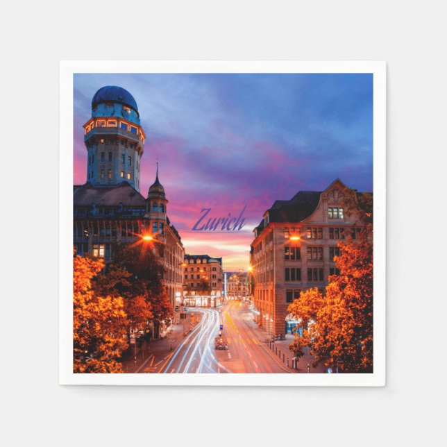 Zurich Switzerland Sunset Napkins (Front)