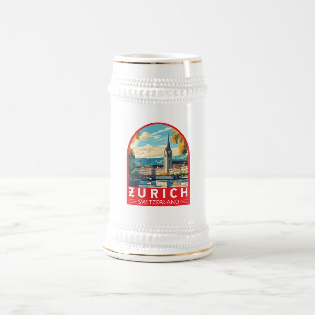 Zurich Switzerland Travel Art Emblem Beer Stein (Center)