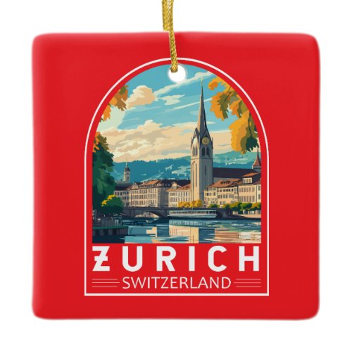 Zurich Switzerland Travel Art Emblem Ceramic Ornament