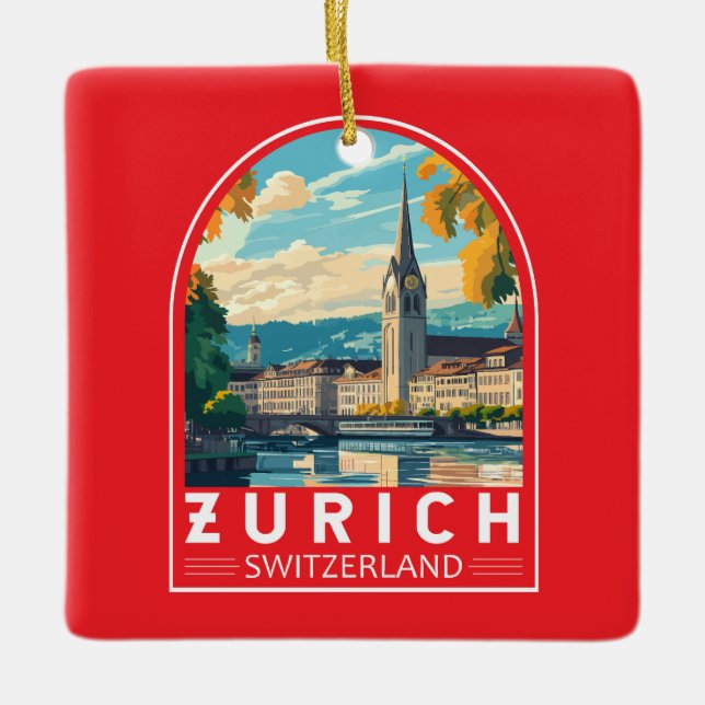 Zurich Switzerland Travel Art Emblem Ceramic Ornament (Front)