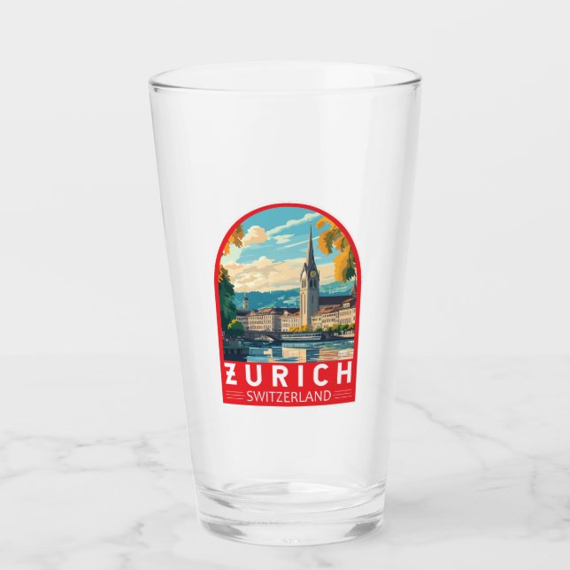 Zurich Switzerland Travel Art Emblem Glass (Front)