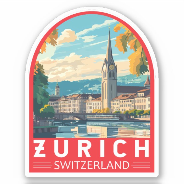 Zurich Switzerland Travel Art Emblem Sticker (Front)