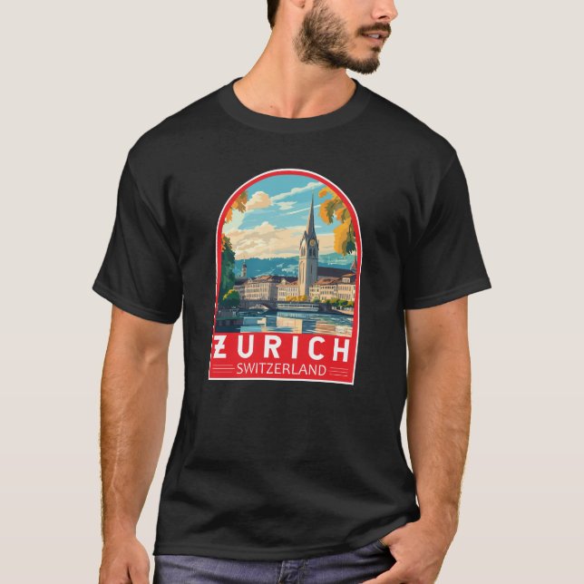 Zurich Switzerland Travel Art Emblem T-Shirt (Front)
