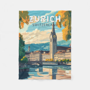 Zurich Switzerland Travel Art Vintage Fleece Blanket