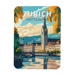 Zurich Switzerland Travel Art Vintage Magnet