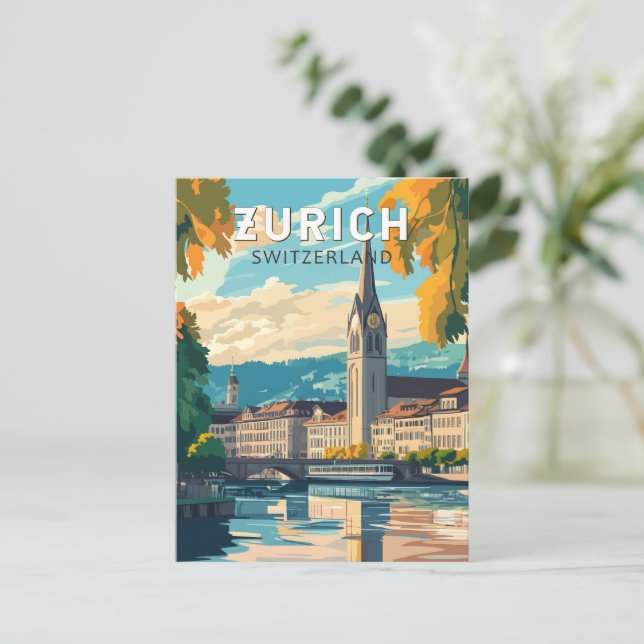 Zurich Switzerland Travel Art Vintage Postcard | Zazzle