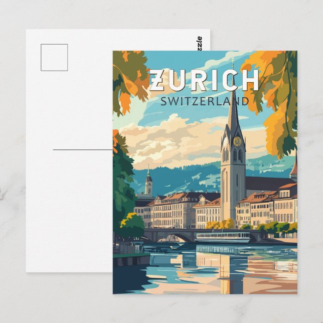 Zurich Switzerland Travel Art Vintage Postcard | Zazzle