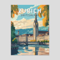 Zurich Switzerland Travel Art Vintage Postcard