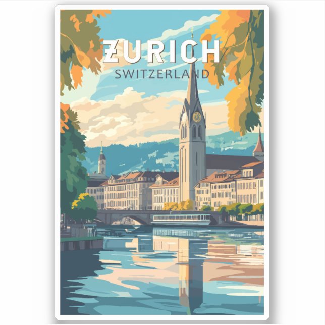 Zurich Switzerland Travel Art Vintage Sticker (Front)