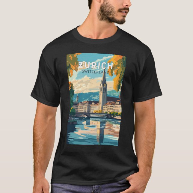Zurich Switzerland Travel Art Vintage T-Shirt (Front)