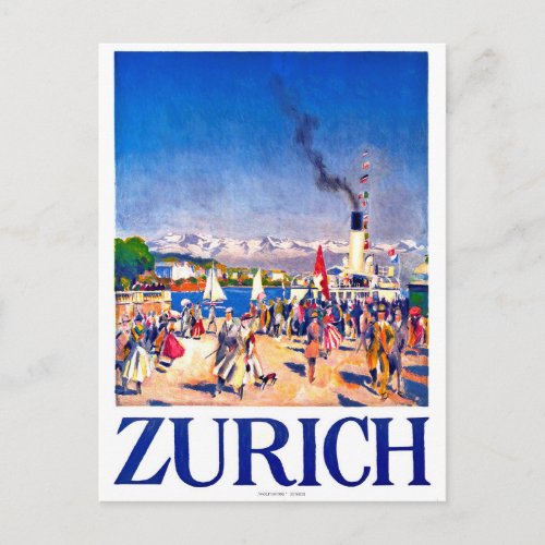 Zurich tourist ship on city dock Switzerland Postcard