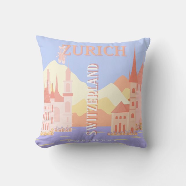 Zurich Travel Art, Switzerland Travel Art Throw Pillow (Front)