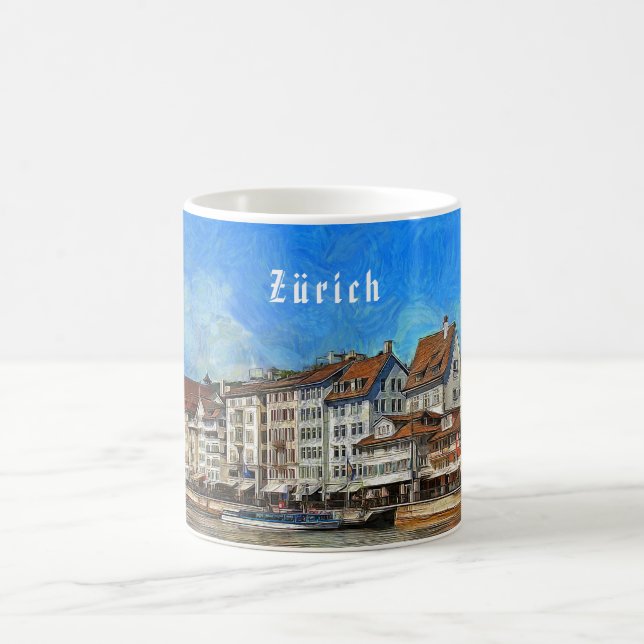 Zurich. View of the Limmat river embankment Coffee Mug (Center)