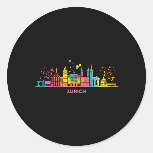 Zuricher Skyline Colorful Cityscape Zurich Classic Round Sticker (Front)