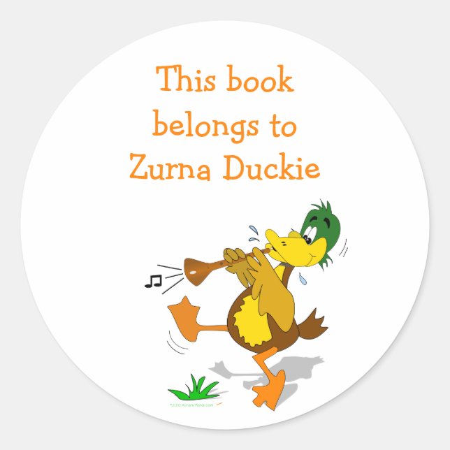 Zurna Duck Personalized Bookplate Sticker Template (Front)