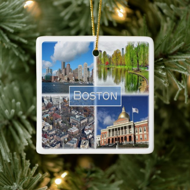 zUS041 BOSTON, Massachusetts, America, Ceramic Ornament (Tree)