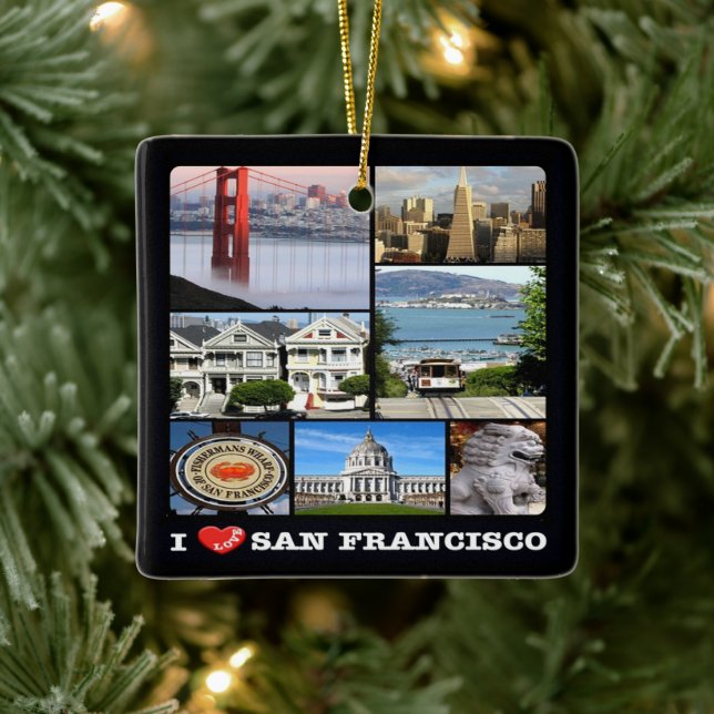 zUS067 SAN FRANCISCO I Love, Mosaic, Ceramic Ornament (Tree)