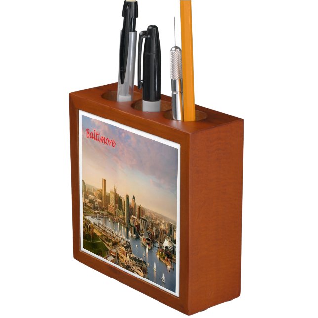 zUS183 BALTIMORE, Maryland, America, Ceramic Tile Desk Organizer (In Situ)