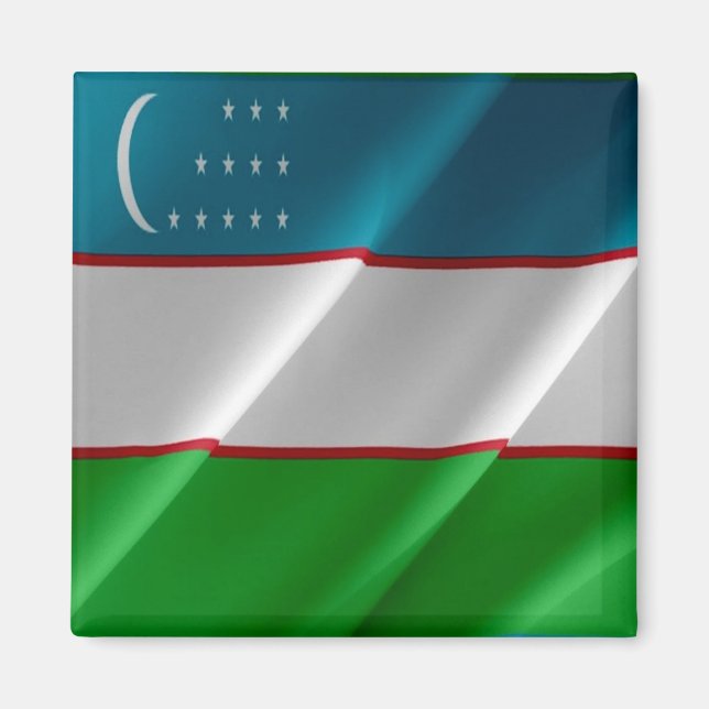 zUZ002 UZBEKI Waving Flag,Uzbekistan, Asia, Fridge Magnet (Front)
