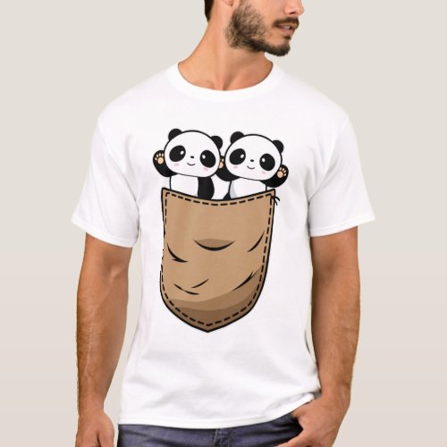 Zwei Panda Babys in Hemdtasche T_Shirt