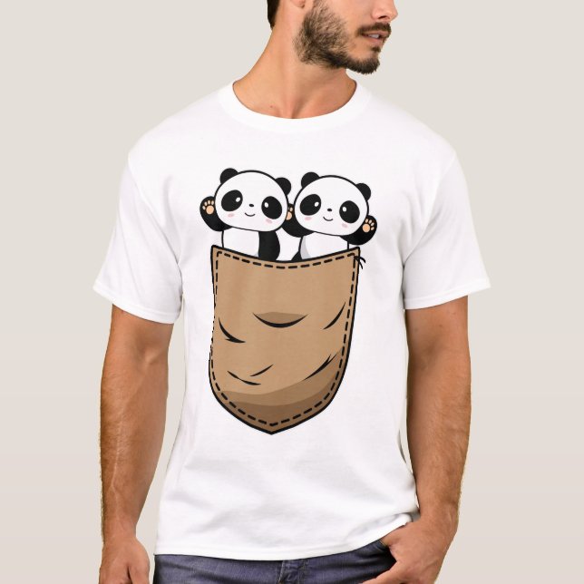 Zwei Panda Babys in Hemdtasche T-Shirt (Front)