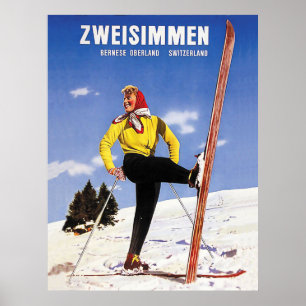 Zweisimmen, Bernese Oberland, Switzerland, skiing Poster