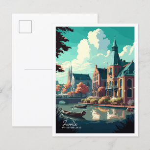 Zwolle Netherlands vintage travel illustration Postcard