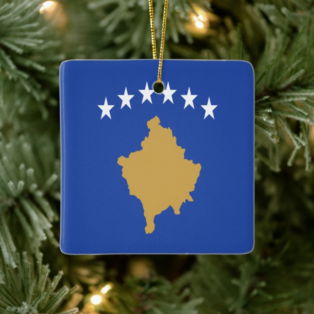 zXK001 KOSOVAR FLAG KOSOVO, Europe, Ceramic Ornament (Tree)