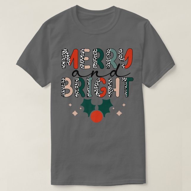 ZYNr Leopard Merry Xmas Bright Christmas Vibes For T-Shirt (Design Front)