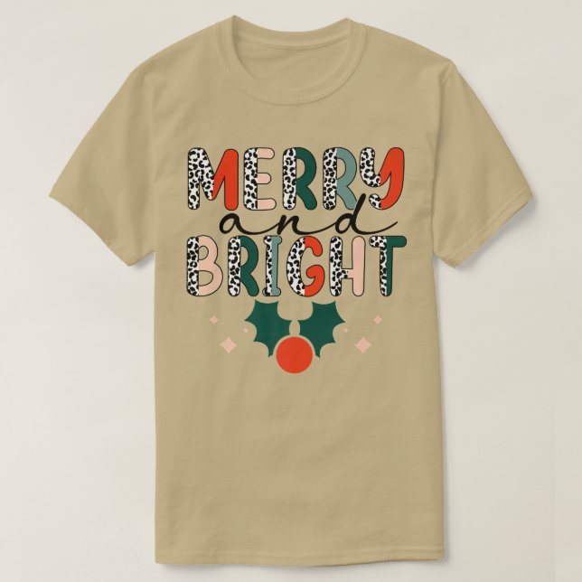 ZYNr Leopard Merry Xmas Bright Christmas Vibes For T-Shirt (Design Front)
