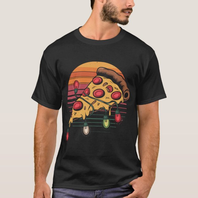 Zza Christmas Lights Retro Sunset Xmas Fast Food T T-Shirt (Front)