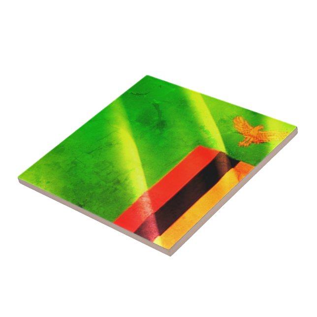 zZM002 ZAMBIA Waving Flag, Africa, Ceramic Tile (Side)