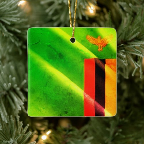 zZM002 ZAMBIA Waving Flag, Africa, Fridge Ceramic Ornament