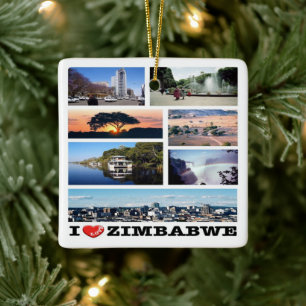 zZW019 ZIMBABWE I Love, Mosaic, Africa, Ceramic Ornament