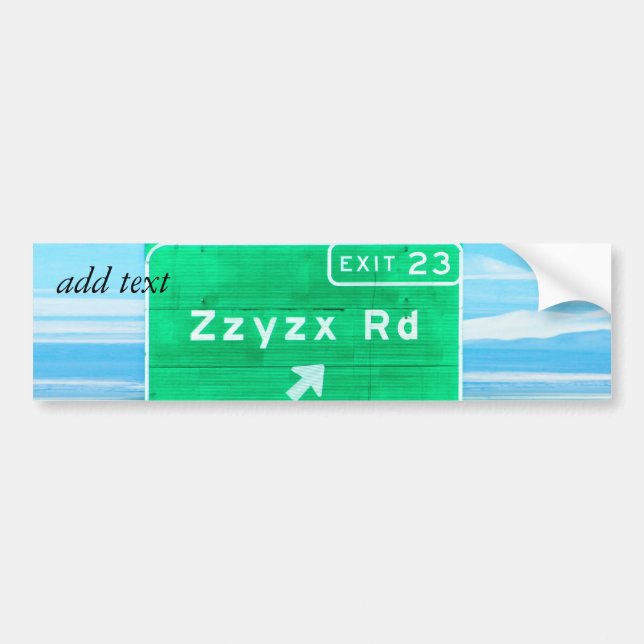 ZZYZX RD BUMPER STICKER (Front)